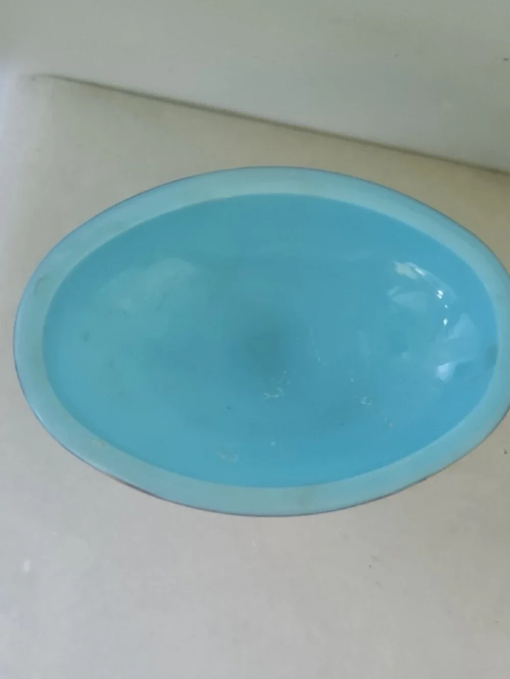 Avon Blue Glass Pedestal Dish with Gold Trim 1970s Soap Home Decor Trinket